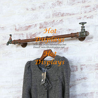 Industrial Waterpipe Shabby Chic ​Wall Mounted 1-Bar Clothes Display Rack with Taps PR103
