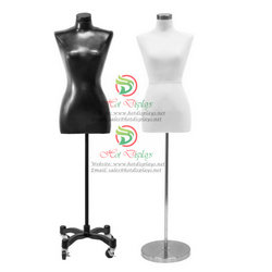 Female Body Form Torsos PU Fabric with Dress Maker or Satin Round Base and Metal Cap