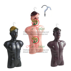 Plastic Muscled Male Mannequin PP Black Skin Man Vacuum Form Hanging Make Up Model with Chrome Hook MAM-H1-PL101