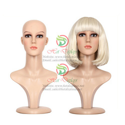 Realistic Female Wig Display Head Plastic Mannequin Ladies PE Skin Make Up Periwig Model Stand Woman Hairpiece Form with Base MA-T2