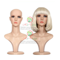 Realistic Female Periwig Display Head Plastic Model PE Skin Cosmetic Wig Form Stand Woman Hairpiece Mannequin with Base MA-T3