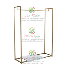 China Stock Garment Display Rack Wholesale Heavy Coat Hanger H Single Bar Fashion Clothes Rack with Shoes Storage Shelf and Wood Base DP-HD09