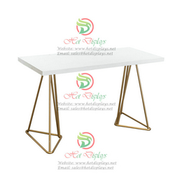 Fashion Clothes Display Table Shoes Display Rack with Wood Top and Golden Tubing DP-HD24