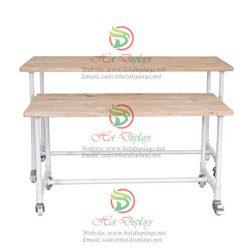 White Industrial Waterpipe Nesting Tables with New Zealand Timber Top & 4 Casters DP-WG07