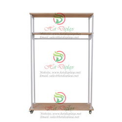 White Industrial Pipe H Clothes Display Rack with New Zealand Timber Top & Base DP-WG12