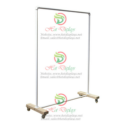 White Industrial Pipe Single Bar Clothes Display Rack with Wood Base and Casters DP-WG15