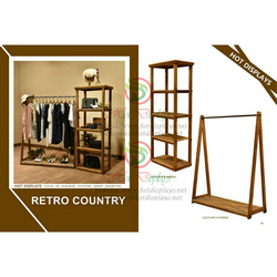 Retro Fashion Shop Floor Standing Timber Clothes Storage Racks and Display Shelves W11