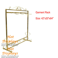 Iron Floor Standing Height Adjustable Clothes Rack Antique Copper Coat Hanger Garment Display Rack with Grid Bracket GR109