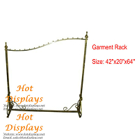 Floor Standing Height Adjustable Iron Clothes Rack Antique Brass Garment Display Rack Single Bar Coat Hanger with Grid Bracket GR111