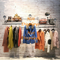 Wall Mounted Shabby Chic Industrial Waterpipe 3-Bar Clothes Rack with Timber Shoes Display Shelves PR110