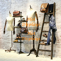Shabby Chic Floor Standing Industrial Waterpipe Clothes Rack with 6-Layer Timber Display Shelf PR225