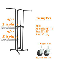 Floor Standing 4-Way Height Adjustable Industrial Waterpipe Garment Rack Powder Coated Clothes Display Rack PR205