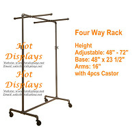 Height Adjustable Floor Standing 1-Bar 4-Arm Industrial Waterpipe Clothes Display Rack Powder Coated Garment Rack PR208
