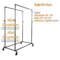 2-Bar Height Adjustable Floor Standing Industrial Waterpipe Power Coated Garment Rack Clothes Display Rack with Casters PR211