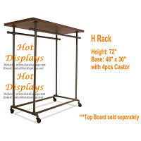 Floor Standing H Shape Industrial Waterpipe Power Coated Clothes Display Rack with Timber Storage Shelf PR212