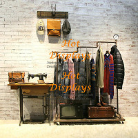 Shabby Chic Floor Standing Industrial Waterpipe Clothes Display Rack Garment Rack Coat Hanger with Timber Storage Shelf and Gauge PR222