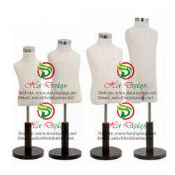Linen Fabric Headless Children Body Forms Torso Mannequins with Wood Base & Metal Cap