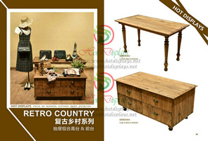 Retro Sylvestris Timber Nesting Tables with 4-Drawer and Clothes Display Shelves W06