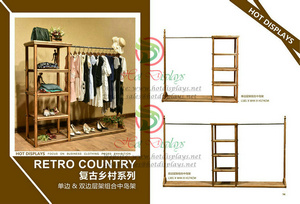 Retro Timber Floor Standing Clothes Display Rack with Shoes Storage Shelving Units W14