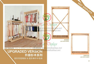 H Shape Natural Timber Floor Standing Clothes Display Racks with Shoes Storage Shelves W25