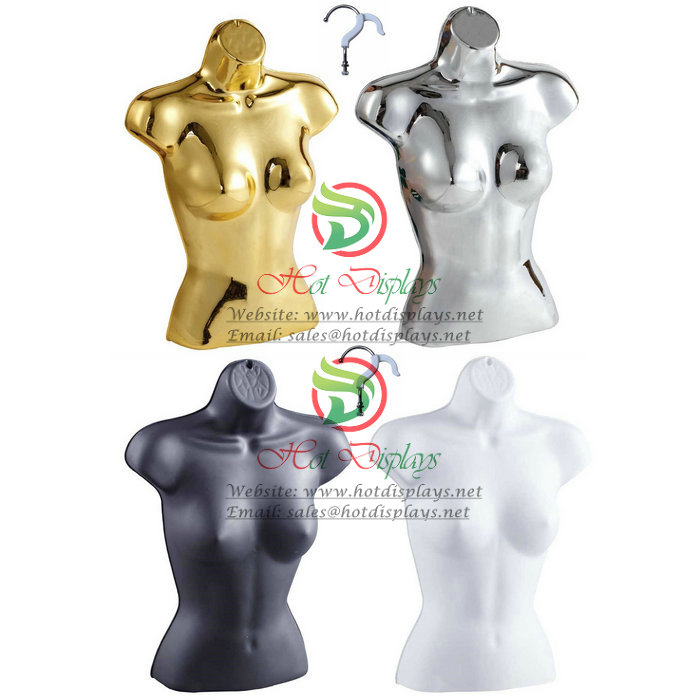 PP Sexy Chrome Female Mannequin Plastic Busty Lingerie Model Hanging Vacuum Body Form with Hook MAF-H2-PL103
