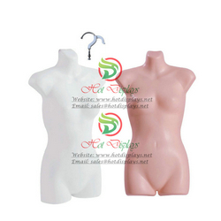 Cheap Plastic Female Mannequin Stock PP White Skin Hanging Half Vacuum Form with Chrome Hook MAF-H2-PL105