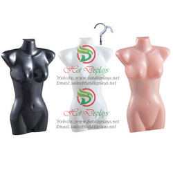 Sexy Plastic Female Mannequin Big Breast Bust Black White Skin Hanging Half Vacuum Form with Chrome Hook MAF-H2-PL106B
