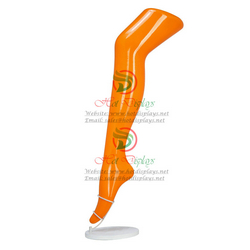 Sexy Female Long Leg ABS Glossy Painting Plastic Mannequin Woman Shoes Trying Model Ladies Foot Stocking Display Form with Metal Base MA-W10R Orange