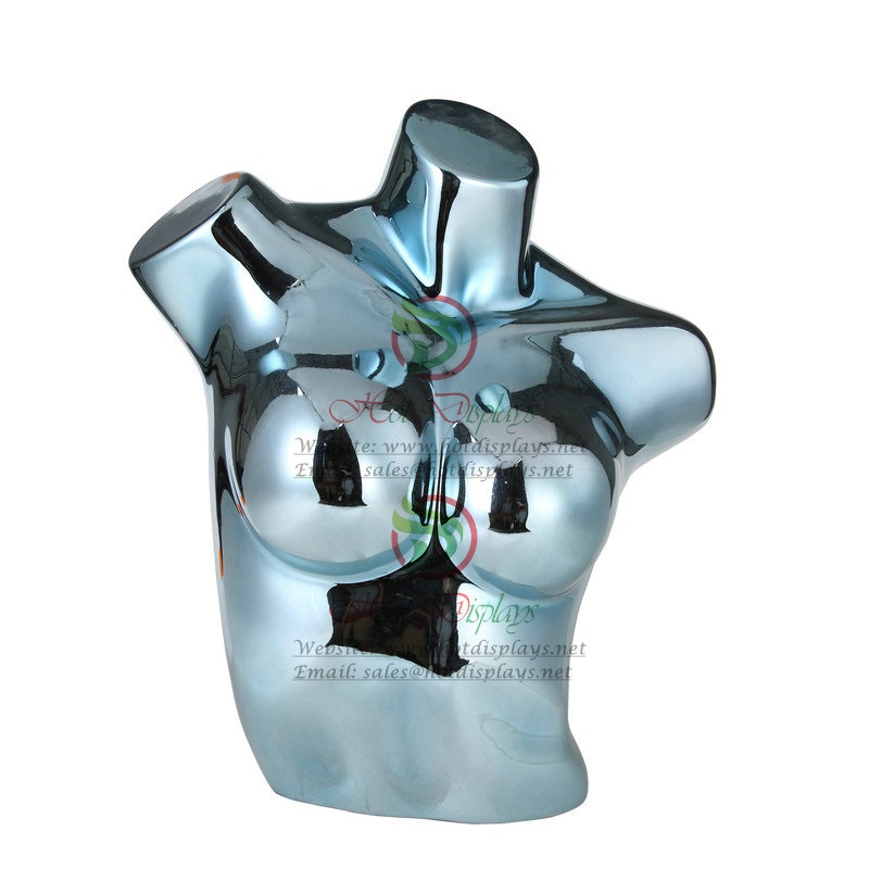 Hot Sale Female Busty Bra Plastic Mannequin ABS Breast Model Woman Underwear Torso Headless Chest Dummy MAF-H2-L11 Chrome Blue
