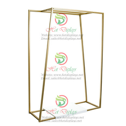 Fashion Shop Heavy Garment Rack Modern Golden Coat Hanger H Single Clothes Display Rack with 3-Bar and Shoes Storage Shelf Wood Base DP-HD07