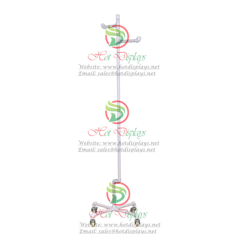 Fashion Shop White Industrial Pipe 2-Way Clothes Display Rack with 4 Casters DP-WG08