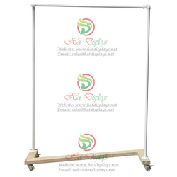 Floor Standing White Industrial Waterpipe Single Bar Clothes Rack with Timber Base DP-WG16