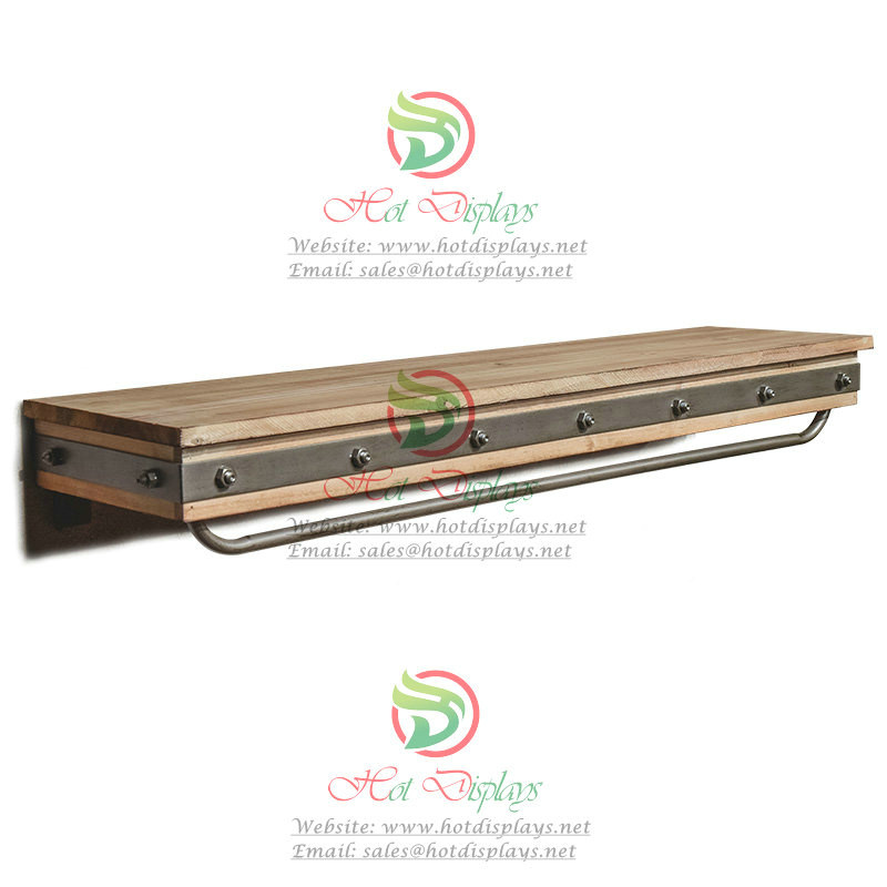 Wall Mounted Rustic Single Bar Cedarwood Clothes Rack Timber Shoes Display Shelf DP-TM03