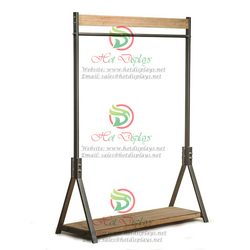 Floor Standing Rustic Clothes Rack with Timber Top & Base Shoes Display Shelf DP-TM06