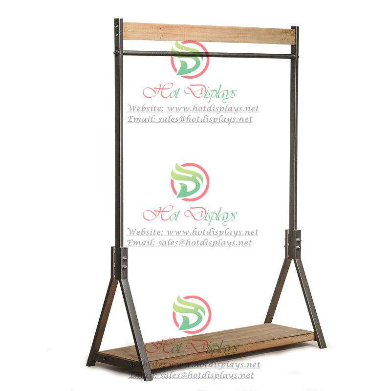 Floor Standing Rustic Clothes Rack with Timber Top & Base Shoes Display Shelf DP-TM06