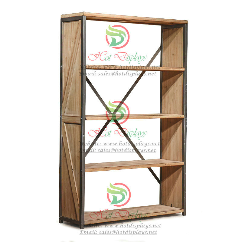 Floor Standing Rustic Shoes Display Rack Book Shelves with Timber Layers DP-TM08