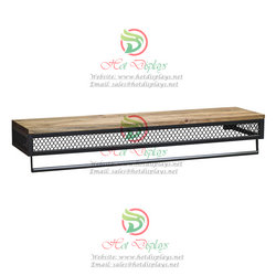 Wall Mounted Clothes Rack with Timber Shoes Display Shelf & Wire Net Frame DP-TW02