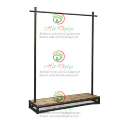 Floor Standing Clothes Rack with Timber Shoes Display Shelf and Wire Net Base DP-TW03