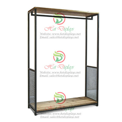 Floor Standing H Clothes Rack with 2-Timber Shoes Display Shelf and Side Iron Net DP-TW04