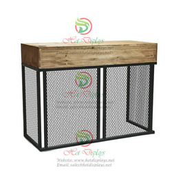 Floor Standing Clothes Rack with Timber Top Fashion Display Shelf & Base Wire Net DP-TW09