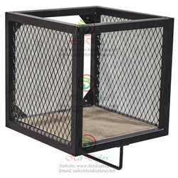 Wall Mounted Iron Cubic Clothes Rack with Timber Base and Side Panel Wire Net DP-TW10