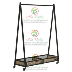 Floor Standing Clothes Rack with Timber Base Storage Shelf & Wire Net Basket DP-TW12