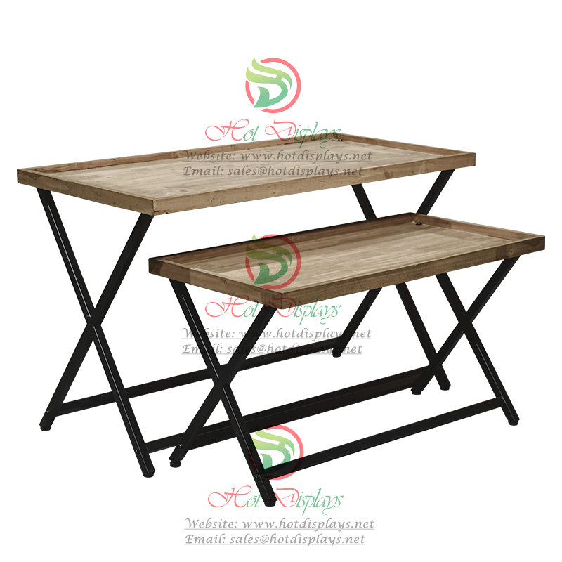 Square Tubing Nesting Tables Fashion Show Rack with Timber Top Shoes Shelf DP-TW14