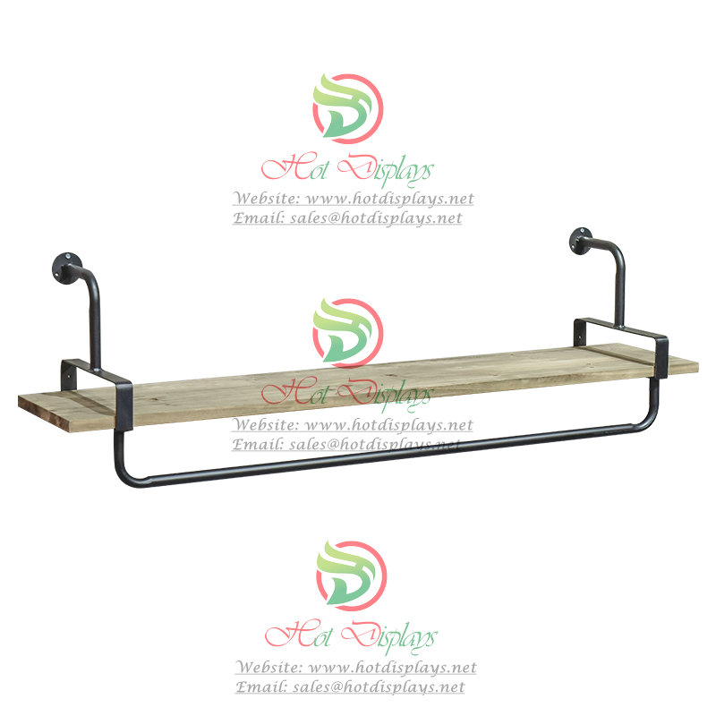 Retro Wall Mounted Horizontal Clothes Display Rack with Timber Shoes Shelf DP-CX01
