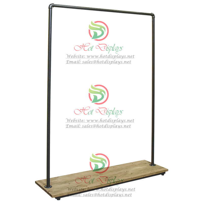 Retro Floor Standing Single Bar Clothes Rack with Shoes Display Timber Shelf DP-SG03