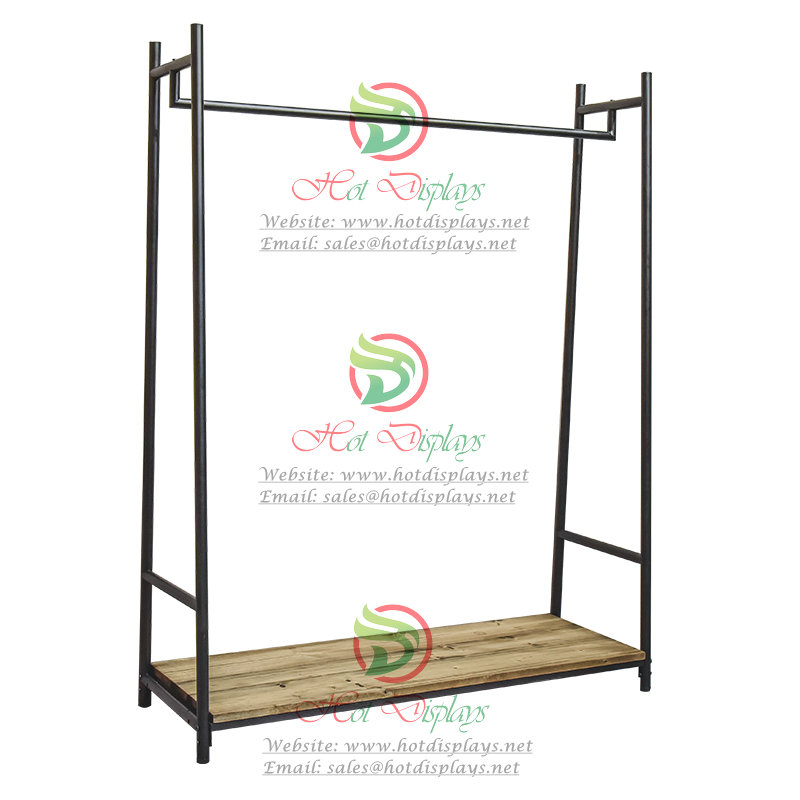 H Shape Retro Floor Standing Clothes Rack with Timber Base Shoes Display Shelf DP-TX01