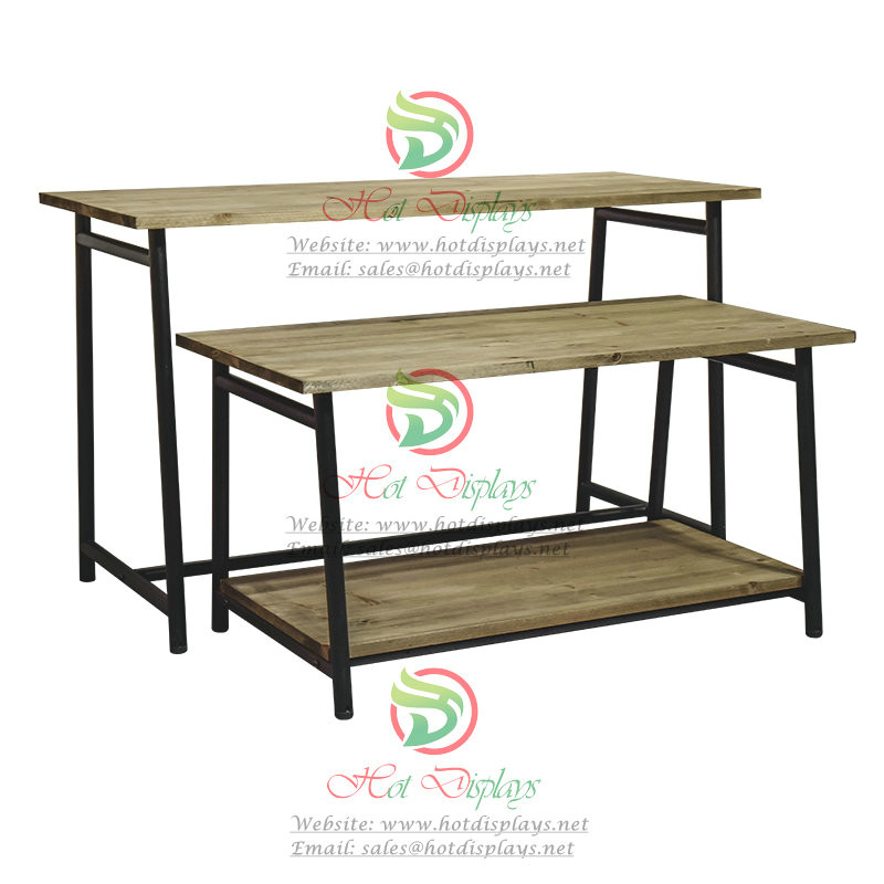 Retro Nesting Tables Clothes Display Racks with Timber Shoes Storage Shelf DP-TX02