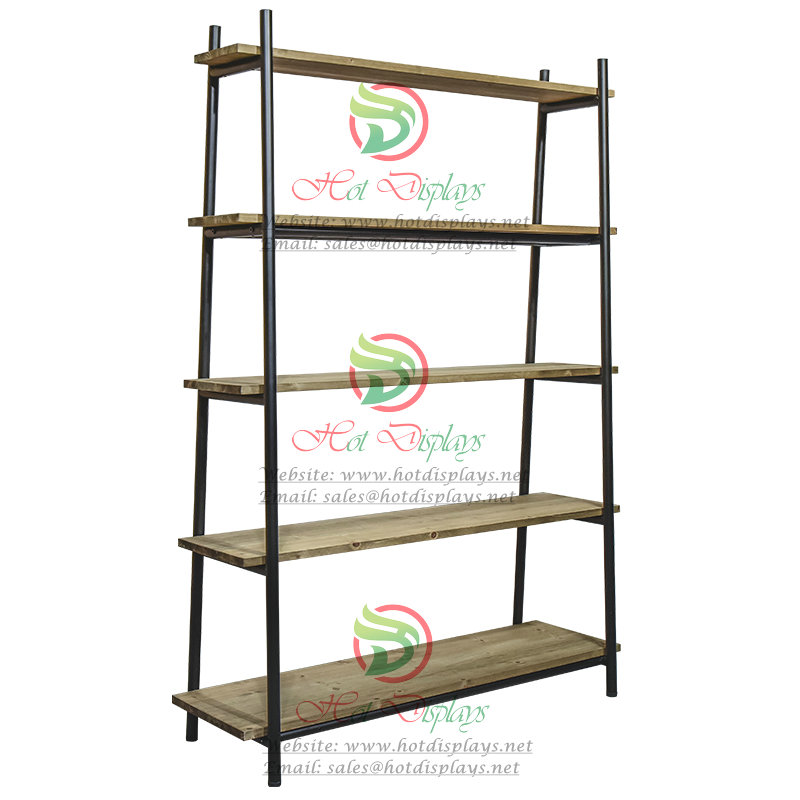 Retro Ladder Shape Clothes Display Racks with 5-Layer Timber Shoes Shelf DP-TX03