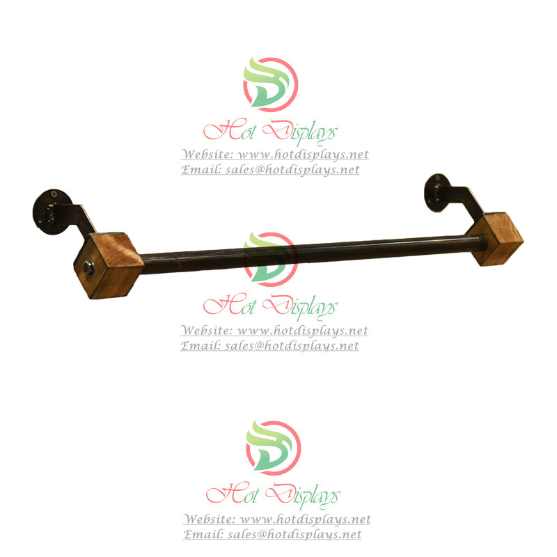 Retro Wall Mounted Horizontal Clothes Display Rack with Timber Single Bar DP-FX01