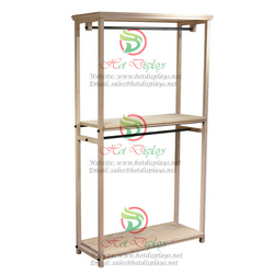 Floor Standing H Shape 3-Layer Retro Clothes Rack with Timber Display Shelves DP-FX16